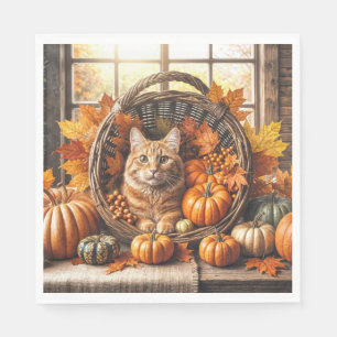 Serviette En Papier Chat de gingembre à Thanksgiving Cornucopia