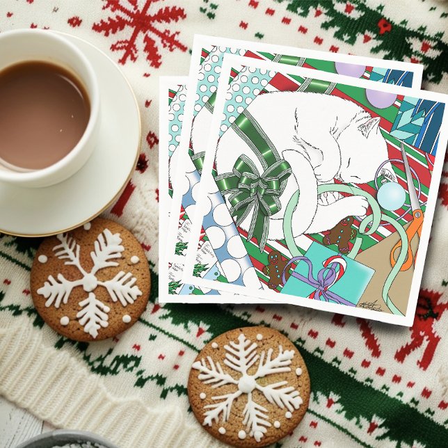 Serviette En Papier Chat de Noël blanc (Créateur téléchargé)