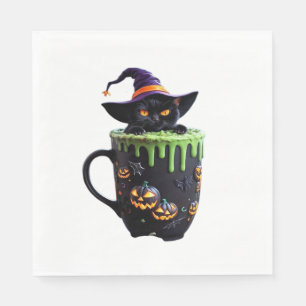 Serviette En Papier Chat de sorcière Halloween Mug de café - Chat noir