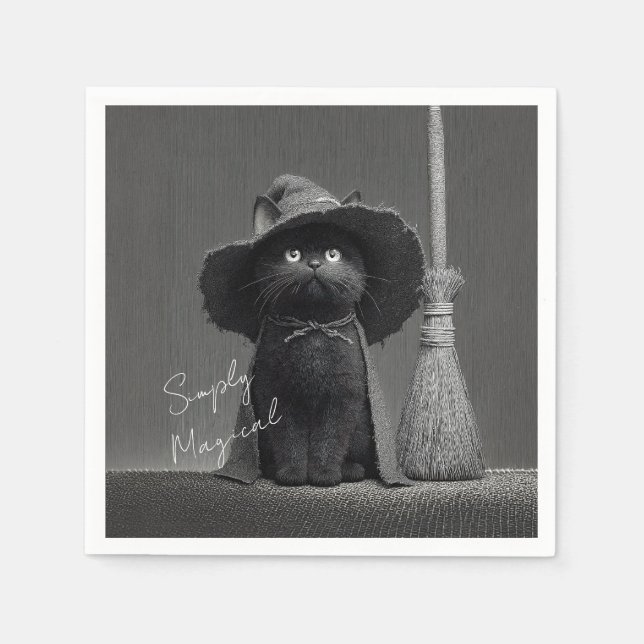 Serviette En Papier Chat de sorcière simplement magique (Devant)