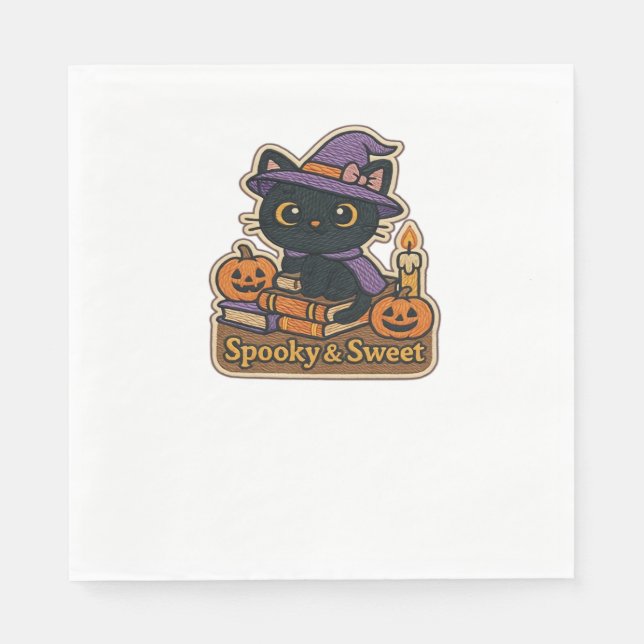 Serviette En Papier Chat d'Halloween avec Livres Magiques - Em Éffraya (Devant)