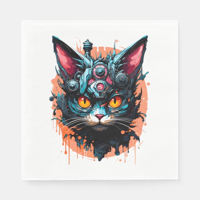 Serviette En Papier Chat d'Halloween éffrayant (Devant)