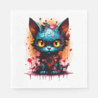Serviette En Papier Chat d'Halloween éffrayant 1