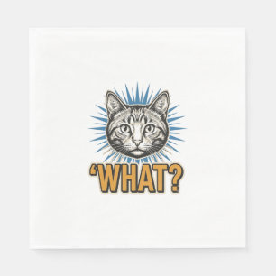 Serviette En Papier Chat drôle 'QUOI_' Gravure vintage graphique Tee_1