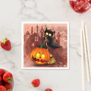 Serviette En Papier Chat effrayé par Citrouille Fun Halloween caractèr