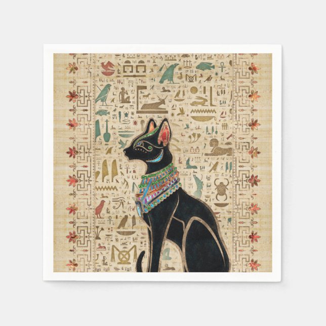 Serviette En Papier Chat égyptien - Bastet sur le papyrus (Devant)