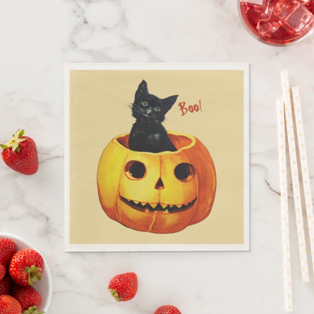 Serviette En Papier Chat en Citrouille Halloween Papier serviettes (En situation)