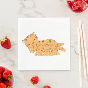 Serviette En Papier Chat endormi avec des chatons tétant