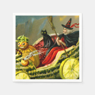 Serviette En Papier Chat et sorcière vintage d'Halloween noir