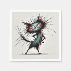 Serviette En Papier Chat impertinent portant des lunettes rouges