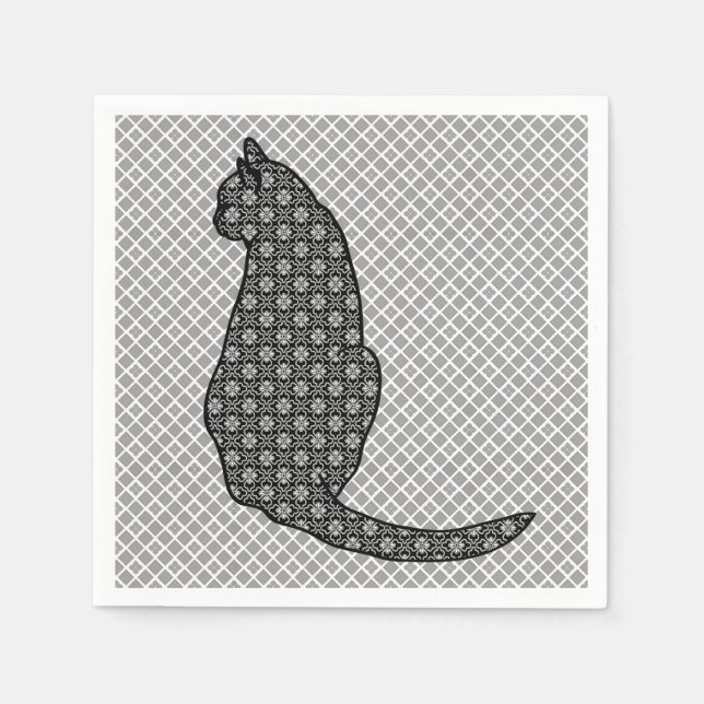 Serviette En Papier Chat japonais - Kimono noir et blanc (Devant)