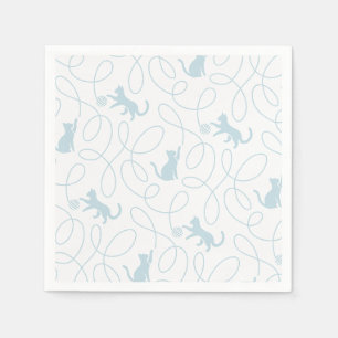 Serviette En Papier Chat joueur et motif de pelote de laine bleu clair