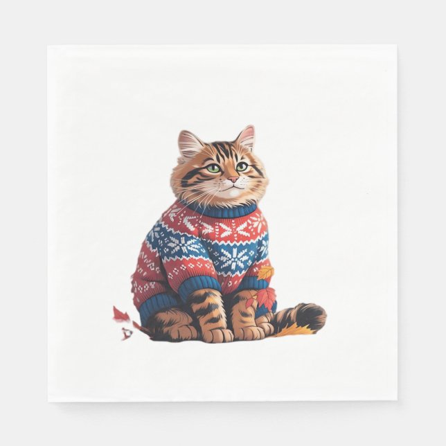 Serviette En Papier Chat Leaf Automne Bonjour Automne Funny Chat Kitte (Devant)