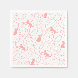 Serviette En Papier Chat ludique et motif de pelote de laine Rose cora