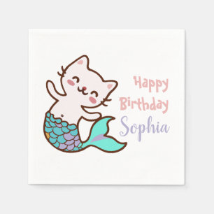 Serviette En Papier Chat Mermaid Fille fête d'anniversaire Purrmaid Me