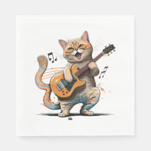 Serviette En Papier Chat mignonne jouant chemise de guitare, chaton Co