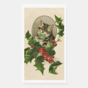 Serviette En Papier Chat Noël Joyau Holly Kitten Art antique
