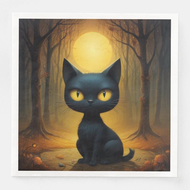 Serviette En Papier chat noir (Devant)