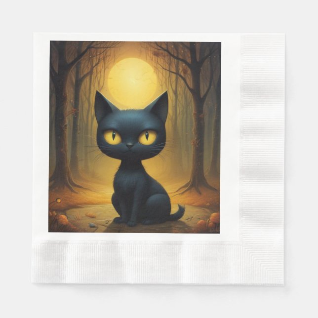 Serviette En Papier chat noir (Devant)