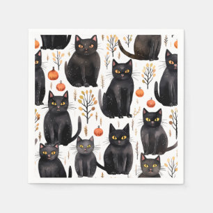 Serviette En Papier Chat noir Automne Elégante Halloween