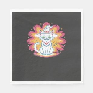 Serviette En Papier Chat Noir avec T-Shirt Oversize Fleur Psychédéliqu