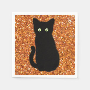 Serviette En Papier Chat noir, chaton mignon, parties scintillant oran