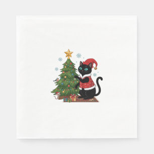 Serviette En Papier Chat noir de Noël chapeau de Père Noël arbre souri