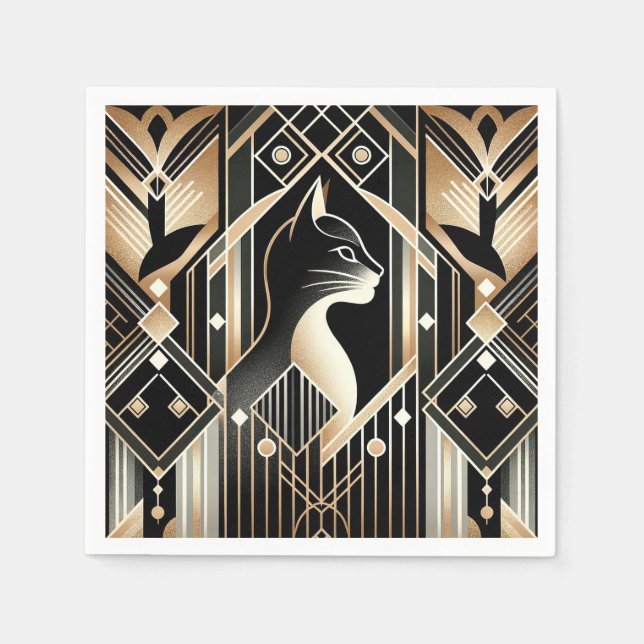 Serviette En Papier Chat noir décoratif serviettes Abstraites (Devant)