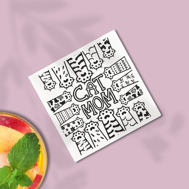 Serviette En Papier Chat noir et blanc - Design Empreinte de patte (Créateur téléchargé)