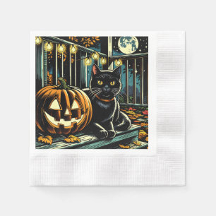 Serviette En Papier Chat noir et Halloween Jack-O-Lanterne