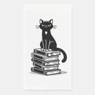 Serviette En Papier Chat noir et livres - Conception minimaliste