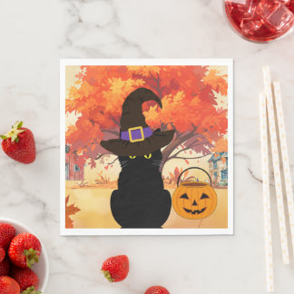 Serviette en papier Chat Noir Halloween