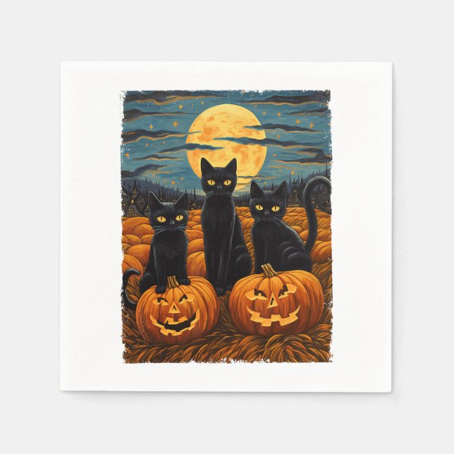 Serviette En Papier Chat noir Halloween Amoureux de les chats Starry N (Devant)