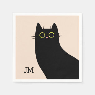 Serviette En Papier Chat noir mignon dans le style Mid Century
