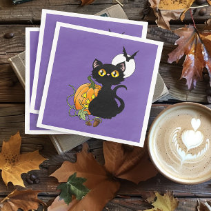 Serviette En Papier Chat noir mignon violet effrayant Halloween Citrou