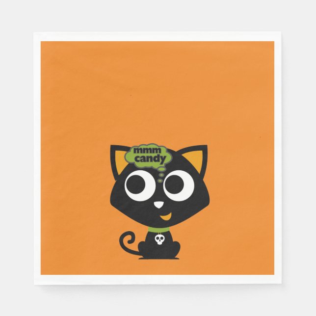 Serviette En Papier Chat noir Mmm Candy Halloween (Devant)