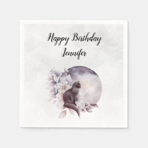 Serviette En Papier Chat noir par une Pleine lune magique Anniversaire