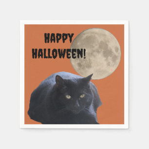 Serviette En Papier Chat noir Pleine lune Halloween