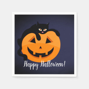 Serviette En Papier Chat noir sur la lune Halloween