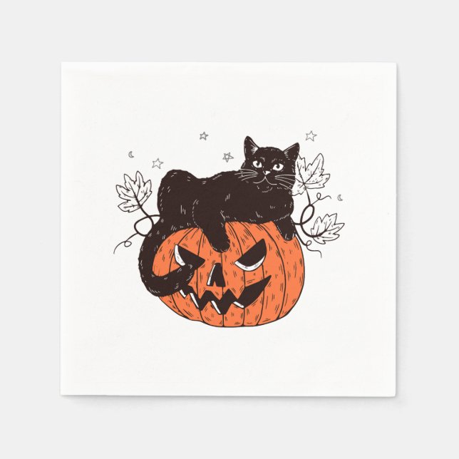 Serviette En Papier Chat noir sur le visage Citrouille Costume d'Hallo (Devant)