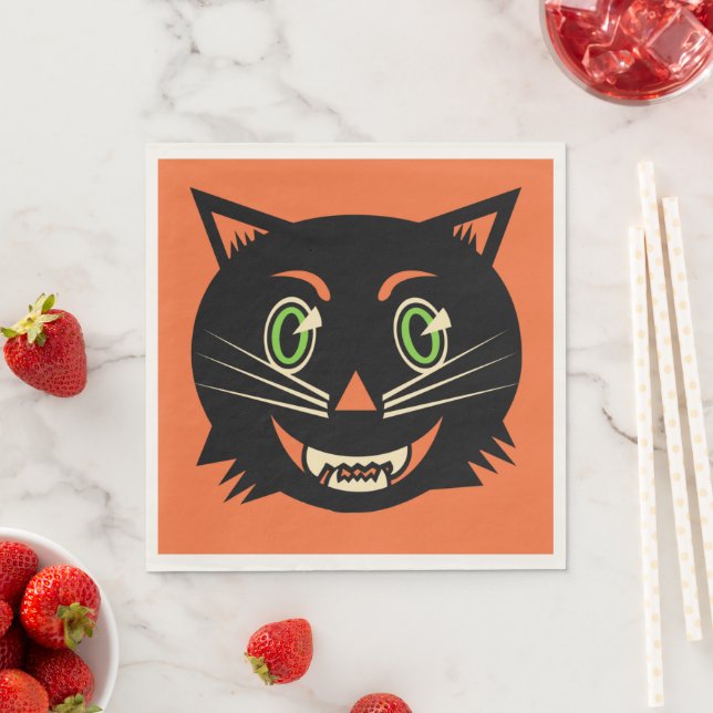 Serviette En Papier Chat noir vintage (En situation)