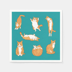 Serviette En Papier Chat orange mignon en pose