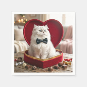 Serviette En Papier Chat Persan de la Saint-Valentin dans une boîte de