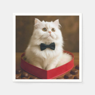 Serviette En Papier Chat Persan de la Saint-Valentin dans une boîte de