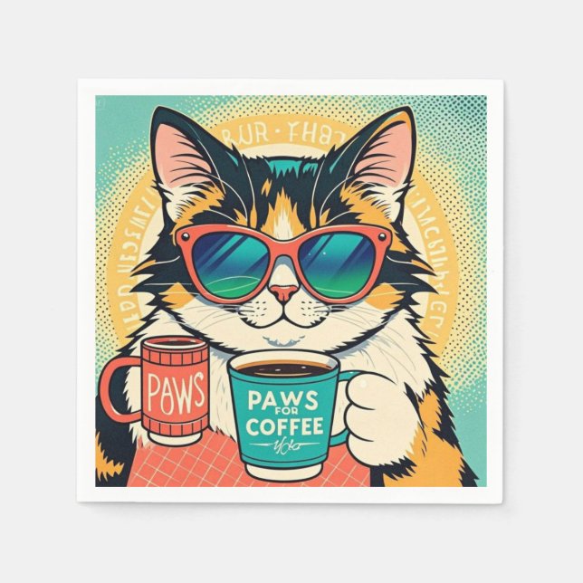Serviette En Papier Chat portant des lunettes de soleil surdimensionné (Devant)
