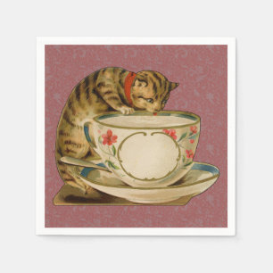 Serviette En Papier Chat Tasse à Thé Mignon Vintage Victorien Animal C