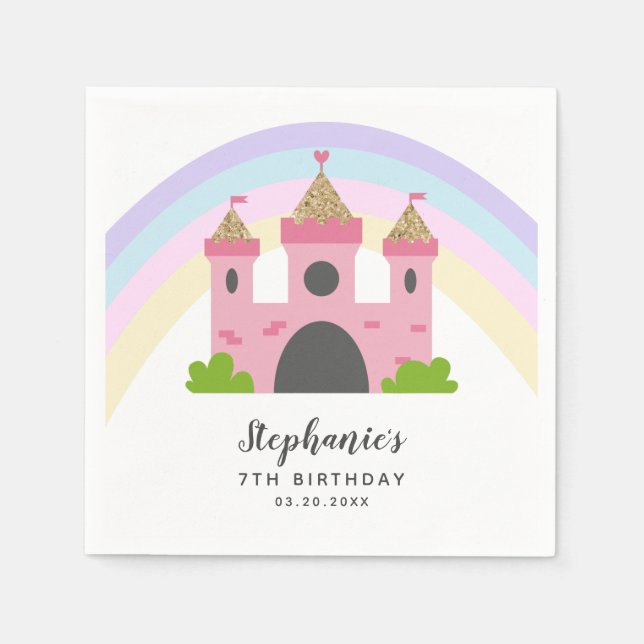 Serviette En Papier Château Anniversaire Filles Princesse Thème (Devant)