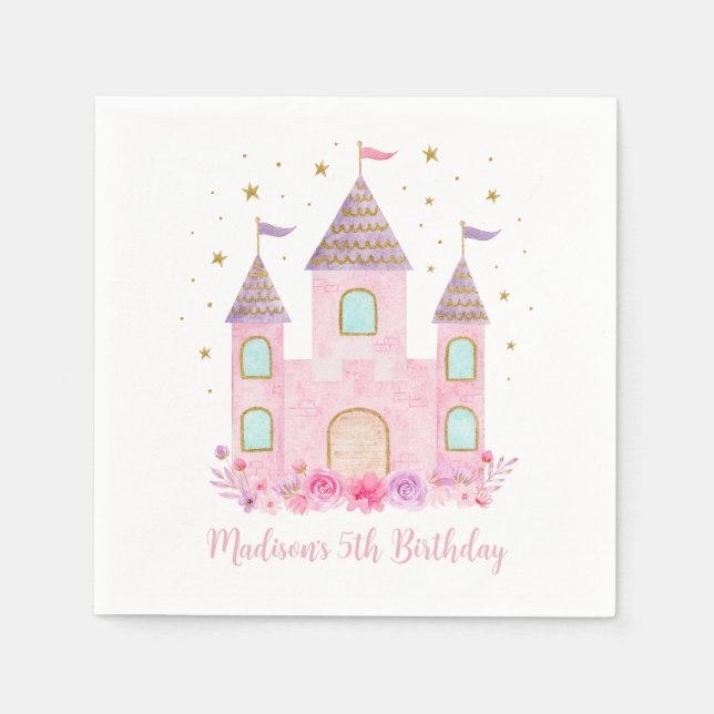 Serviette En Papier Château de Princesse Pink Or moderne Anniversaire (Devant)