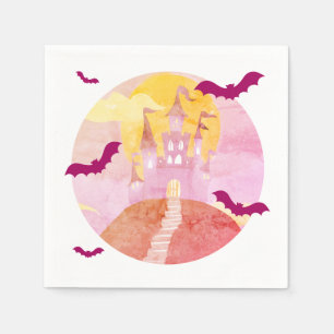 Serviette En Papier Château Éffrayant rose sur la Colline Halloween Pa