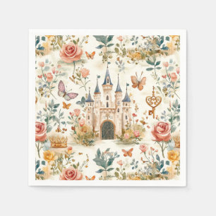 Serviette En Papier Château Médiéval Vintage Fantaisie Florale Papillo